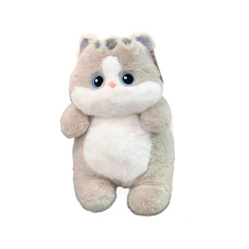 Large Gold Cat Plush Doll With Rabbit Fur And Knit Sweater For Kids