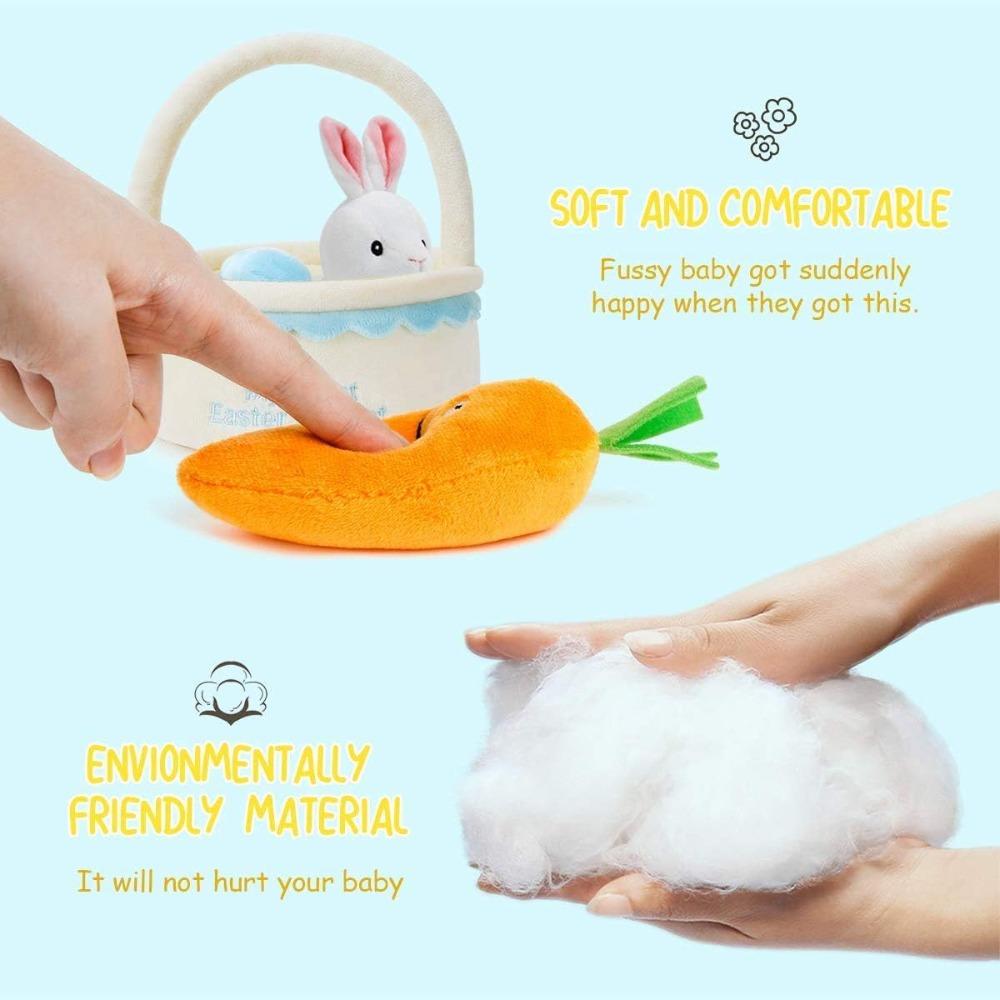 Baby Easter Basket Stuffers Playset Stuffed Plush Bunny Carrot for Girls Boys Kids Infant Toddler Easter Party Decorations Gifts