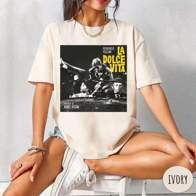 Retro Italian Movie Themed Tshirt for Women Summer New Style for Unisex and Women Casual and Fashionable Street Top for Couples