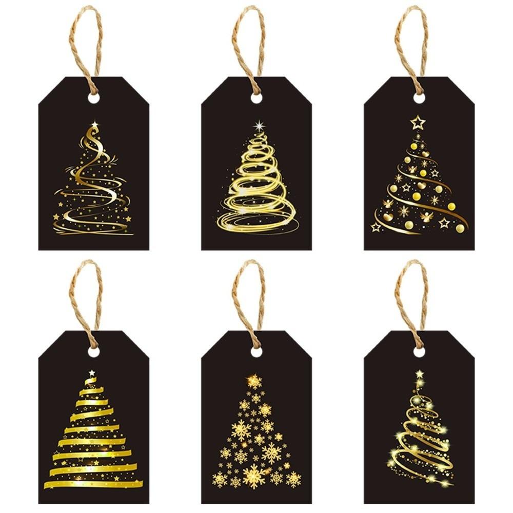 24pcs/set with Hemp Rope Christmas Gift Labels Black Gold Party Decoration Tags Holiday Decorating