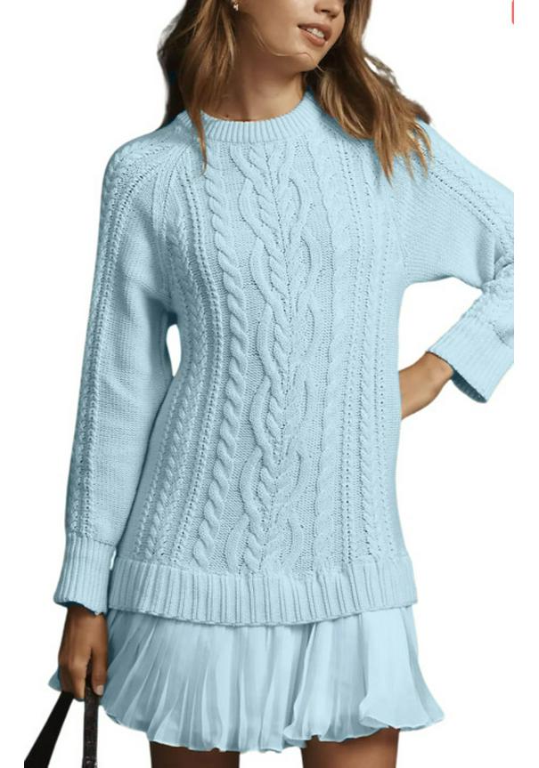 2025 Autumn/Winter Women's Knitted Solid Color Sweater & Short Skirt Set - Casual Bestseller