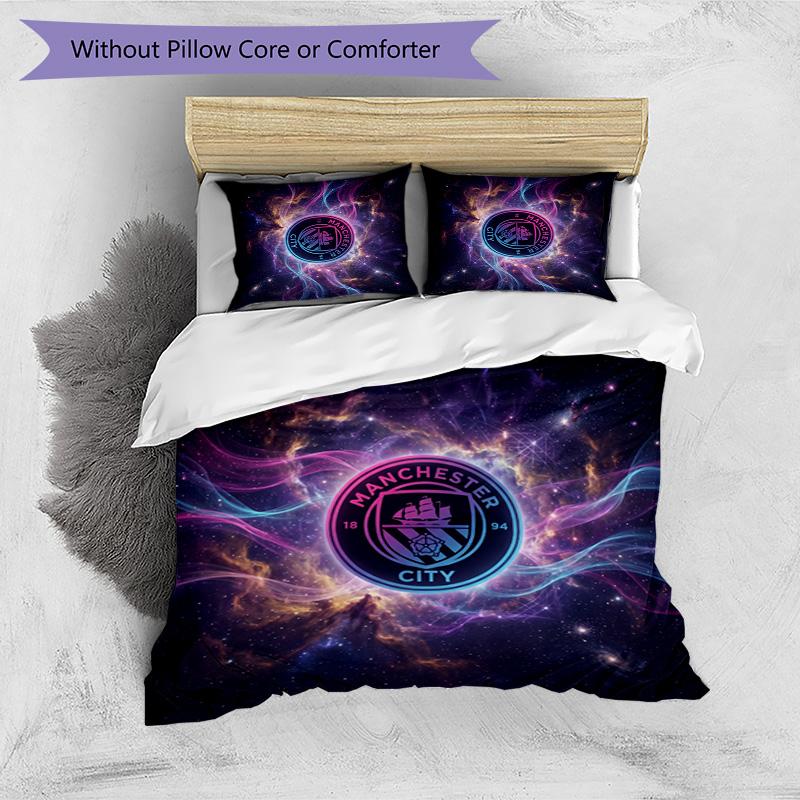 Manchester City Pattern Printed 3PCS Bedding Set Soft Skin-Friendly Washable Duvet Cover & Pillowcases Set All Season Bedroom