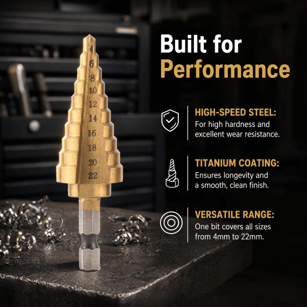 Hex Shank Hole Cutter Titanium Coated Step Drill Bit Set Durable Cone Bits  Wood