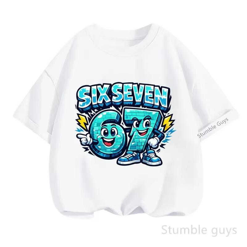 Kids Blue SIX SEVEN Number 67 Graphic TShirt Soft Cotton Crew Neck Wear for Boys Girlsdf0085