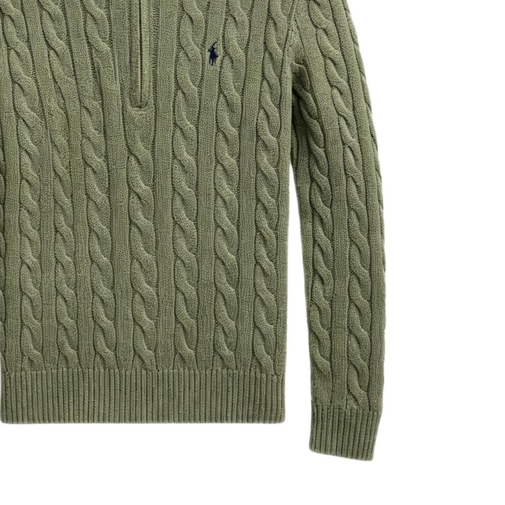 Polo Ralph Lauren Осень/Зима 25 Свитер-поло с косами из хлопка с четвертью молнии Стандартный крой Мужской свитер 710919213-024