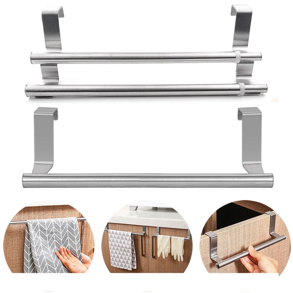 Extendable Storage Shelf Storage Rack Door Hook Cabinets Stainless Steel Towels Holder