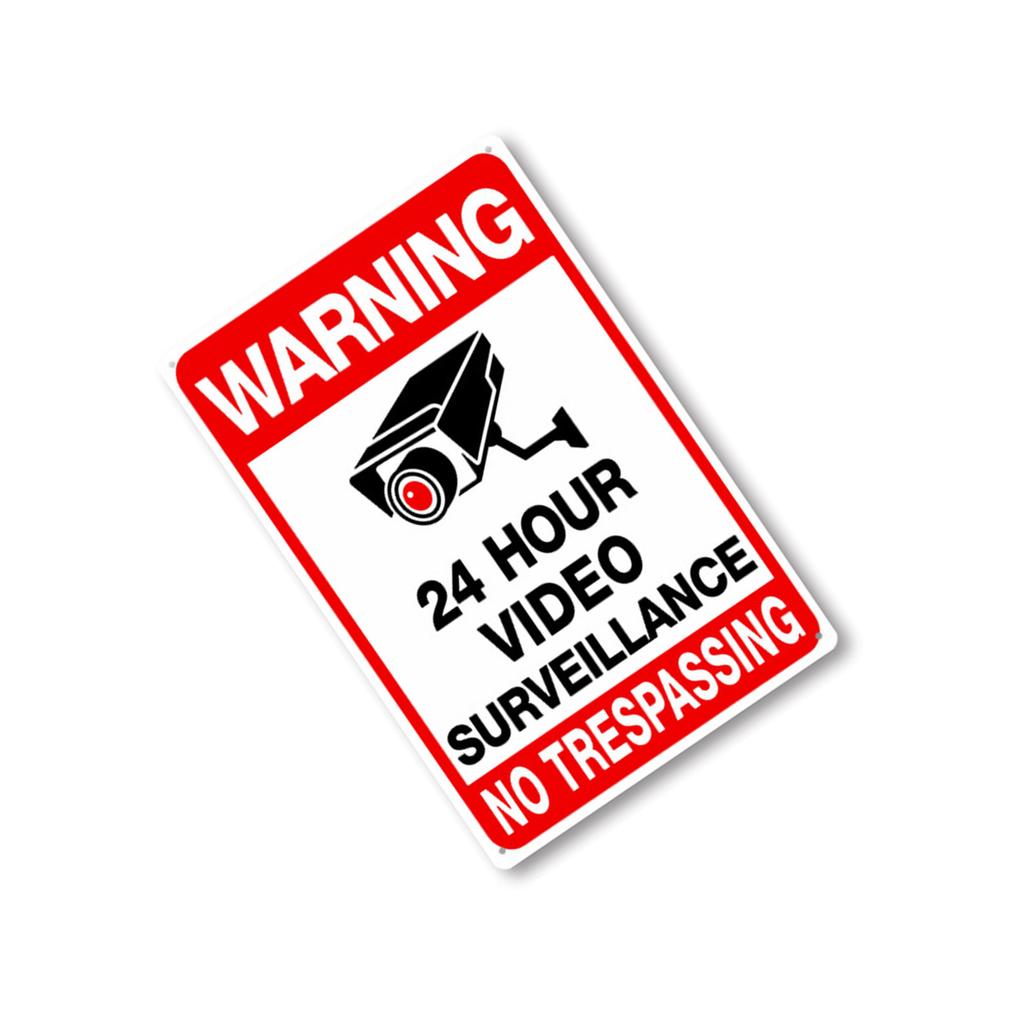 Знак «Круглосуточное видеонаблюдение» Жесть Предупреждающая табличка безопасности с предварительно просверленными отверстиями и закругленными углами Долговечность