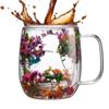 Flower Tea Cup Glass Mug Cup With Dried Flower Design For Coffee Beverage Glasses Tea Mug Espresso Cups For Cappuccino Milk