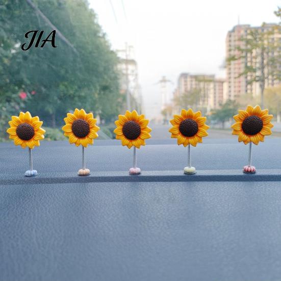 Compact Dashboard Flowers 5Pcs Wobble Sunflower Car Decor, Resin Spring Flower Ornament Cute Office Desk Decorations with Non Slip Adhesive,