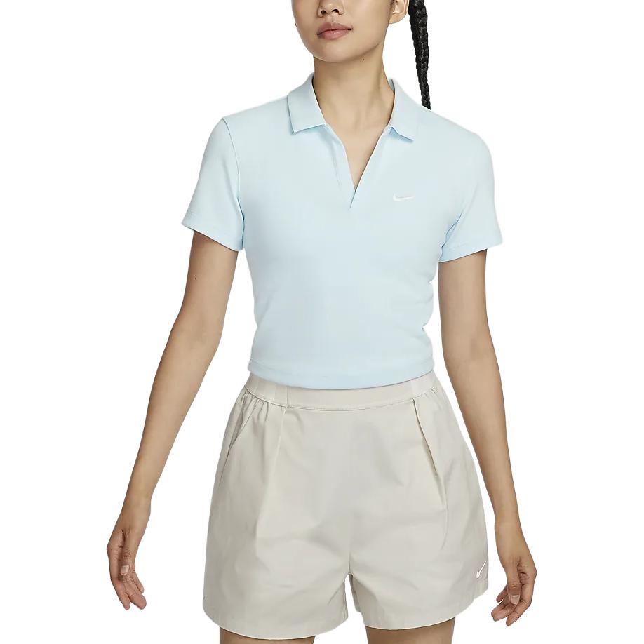 Nike Sportswear Essentials Series Fashionable Short Sleeve Polo Shirt Women Tops Glacier-Blue Sail DV7885474