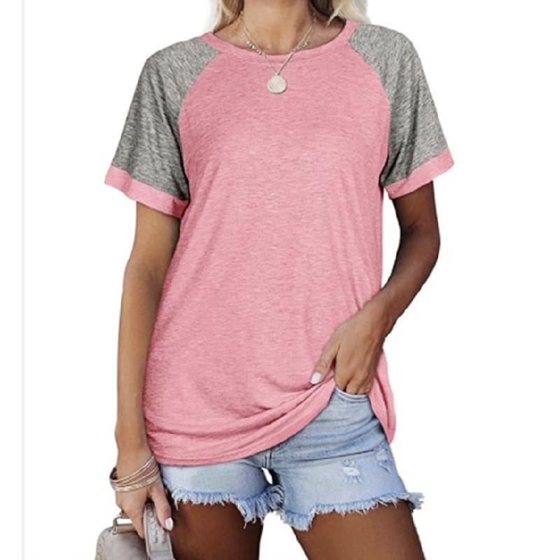 2026 Spring/Summer New Round Neck Color Block Short Sleeve Women's T-Shirt Top