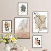 Beige Abstract Line Drawing Leaf Sun Natural Plant Boho Posters And Prints Canvas Painting Wall Art Pictures Living Room Decor