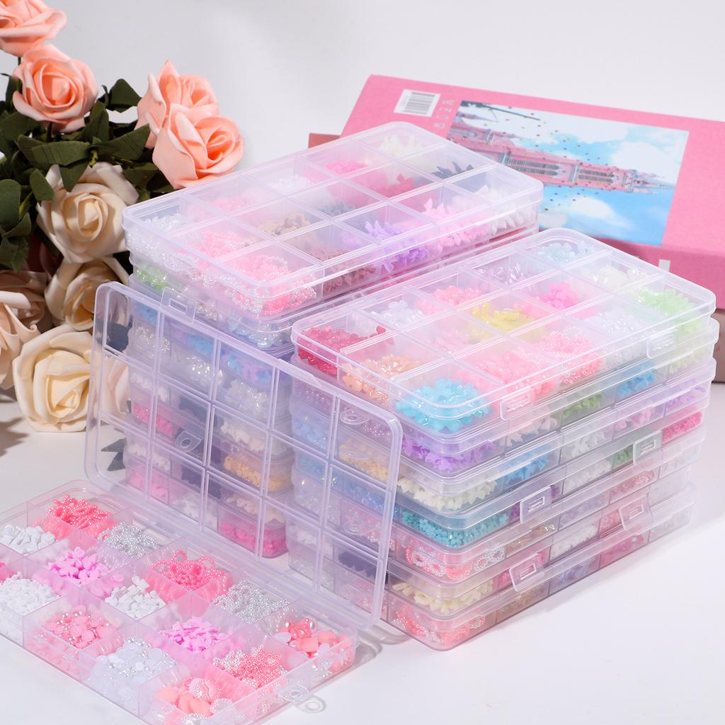 15Grids/box Mixed Resin Bowknot Nail Art Decorations 3D Acrylic Charms Kawaii Colorful Bow Rhinestone DIY Manicure Tools Parts