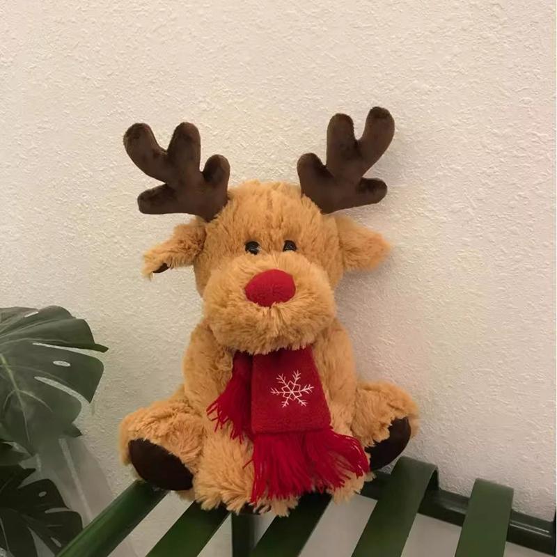28CM Christmas Reindeer Scarf Plush Stuffed Doll Toy Home Sofa Decoration Gifts For Children New Year Decor Accessories -4