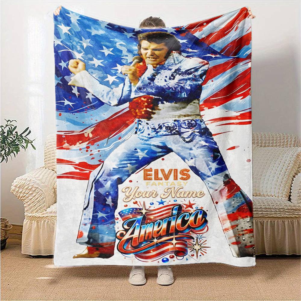 Elvis Presley Personalized Text Blanket Multi-purpose Customizable Blanket Comfortable Suitable for Home Decor Chair Bed Picnics All-Season Use