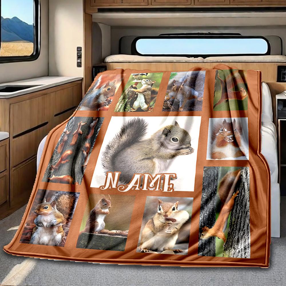 Squirrel Collage With Nature Backgrounds And Text Blanketcustomize Your Name Lightweight Comfortable And Stylish Blanket For Travel Bed Home Chair