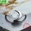 Cute Moon Ring 925 Sterling Silver Round Lab Moonstone Rings For Women Minimalist Thin Ring Band Wedding Engagement Ring Jewelry