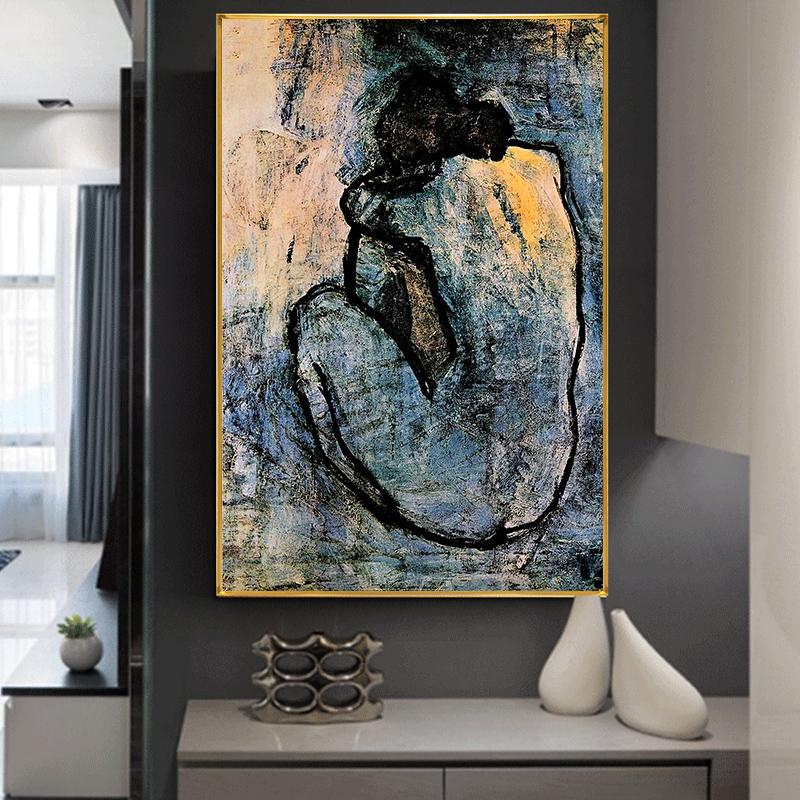 Pablo Picasso Oil Painting "Blue Nude" Oil Painting Poster and Printmaking Wall Art