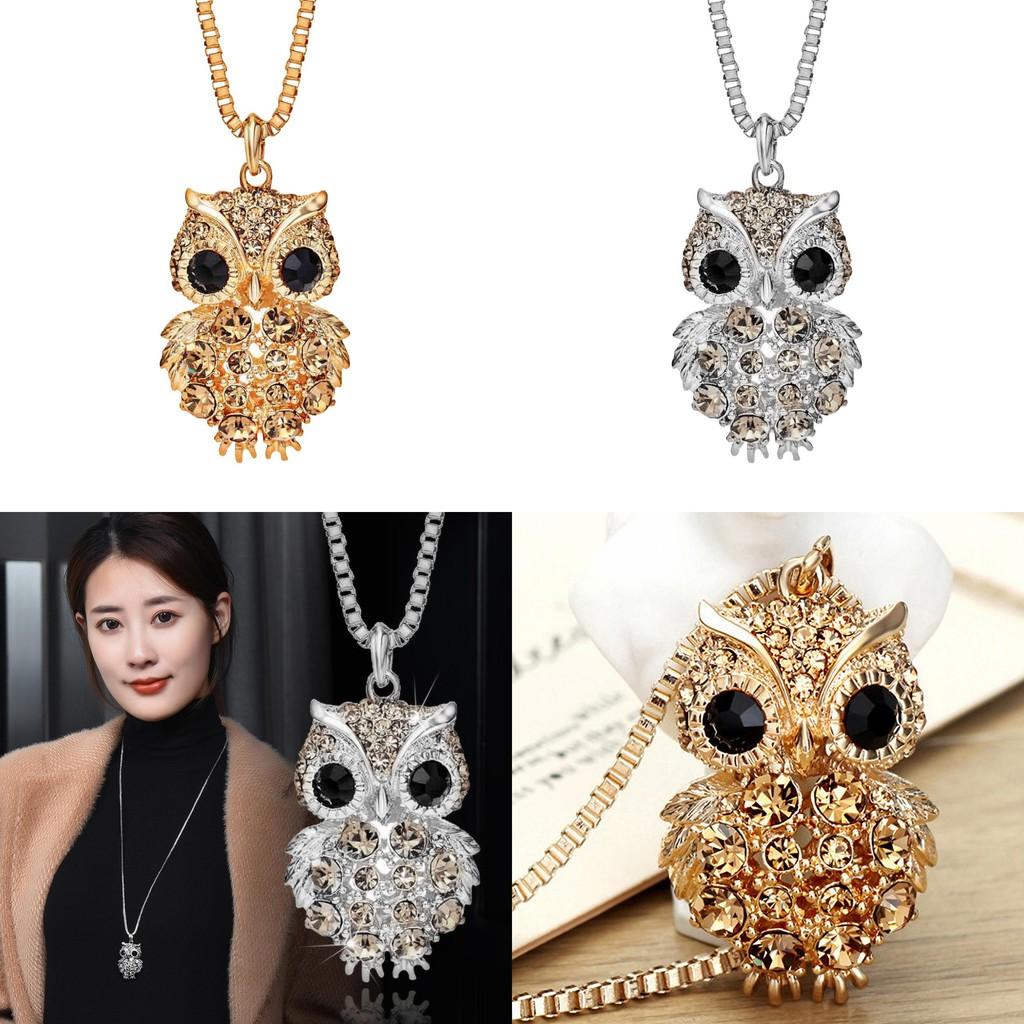 Elegant Geometric Owl Pendant Necklace Featuring Rhinestone Accents In Gold Color