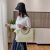 Yogodlns Straw Handbag Women New Straw Beach Bag Hand-Woven Simple Wild Summer Vacation Travel Trend Retro Casual Rattan Bag