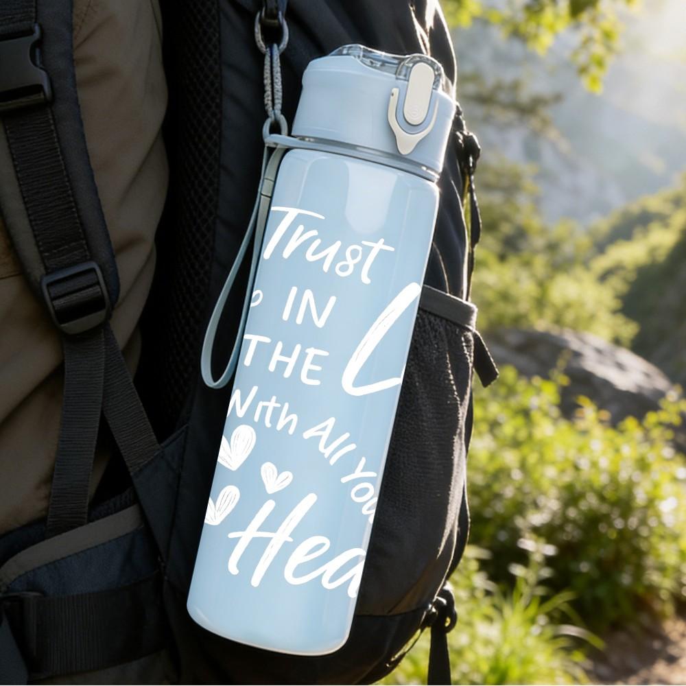 1PC Trust In The Lord Heart Pattern 750ml Color Plastic Sports Water Bottle Leakproof Flip Straw Lid Suitable for Sports Office Home Use