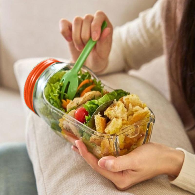 Салатная банка, контейнер для салата Mason Jar с боковым отверстием, миска для заправки, отделения для соуса, подходит для микроволновой печи, морозильной камеры и посудомоечной машины