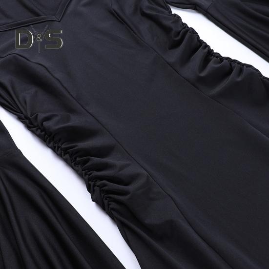 Женское платье на Хэллоуин с подолом «рыбий хвост» Slim Fit Нерегулярные манжеты с рюшами и рукавами «летучая мышь» Готическое платье с круглым вырезом Сплошной цвет Косплей Производительность Макси-платье