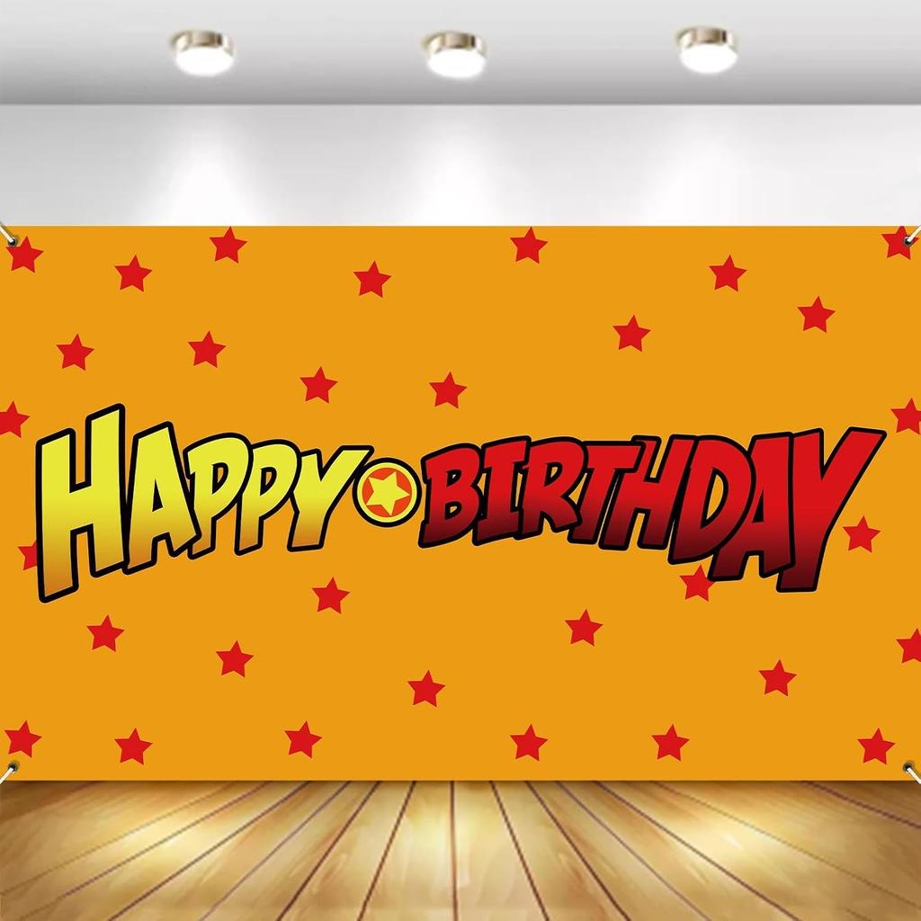 5 * 3ft Anime-Themed Birthday Party Decorations Cartoon Dragon Children's Party Banner Yellow and Red Star Party Photography Backdrop