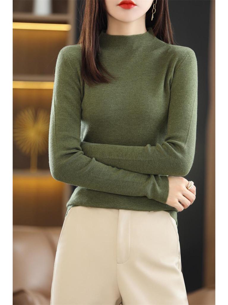 Женский трикотажный свитер со средним рукавом - Полувысокий воротник, Легкий, Весенне-осенний сезон 2022