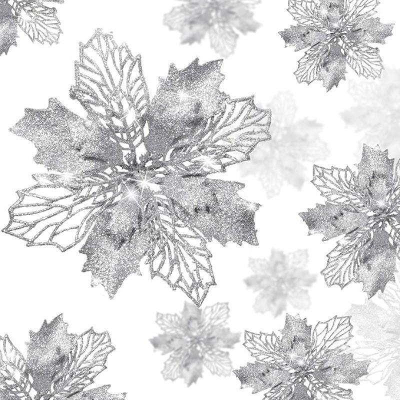 Белые Рождественские Украшения Искусственные Цветы Украшения Ягодные Веточки Подвесные Снежинки для Рождественской Елки Вечеринка Праздничный Декор