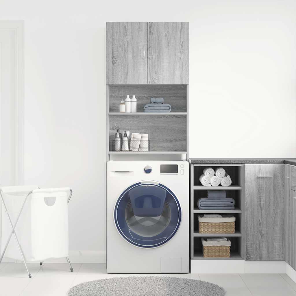 Washing Machine Cabinet Gray Sonoma 64 x 24 x 190 cm Engineered Wood