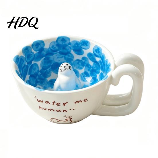 Причудливый подарок на День матери Милая керамическая кружка с 3D фигуркой тюленя/пингвина внутри Синий океан Персонализированный сувенир Кофейная кружка на Рождественскую тему,