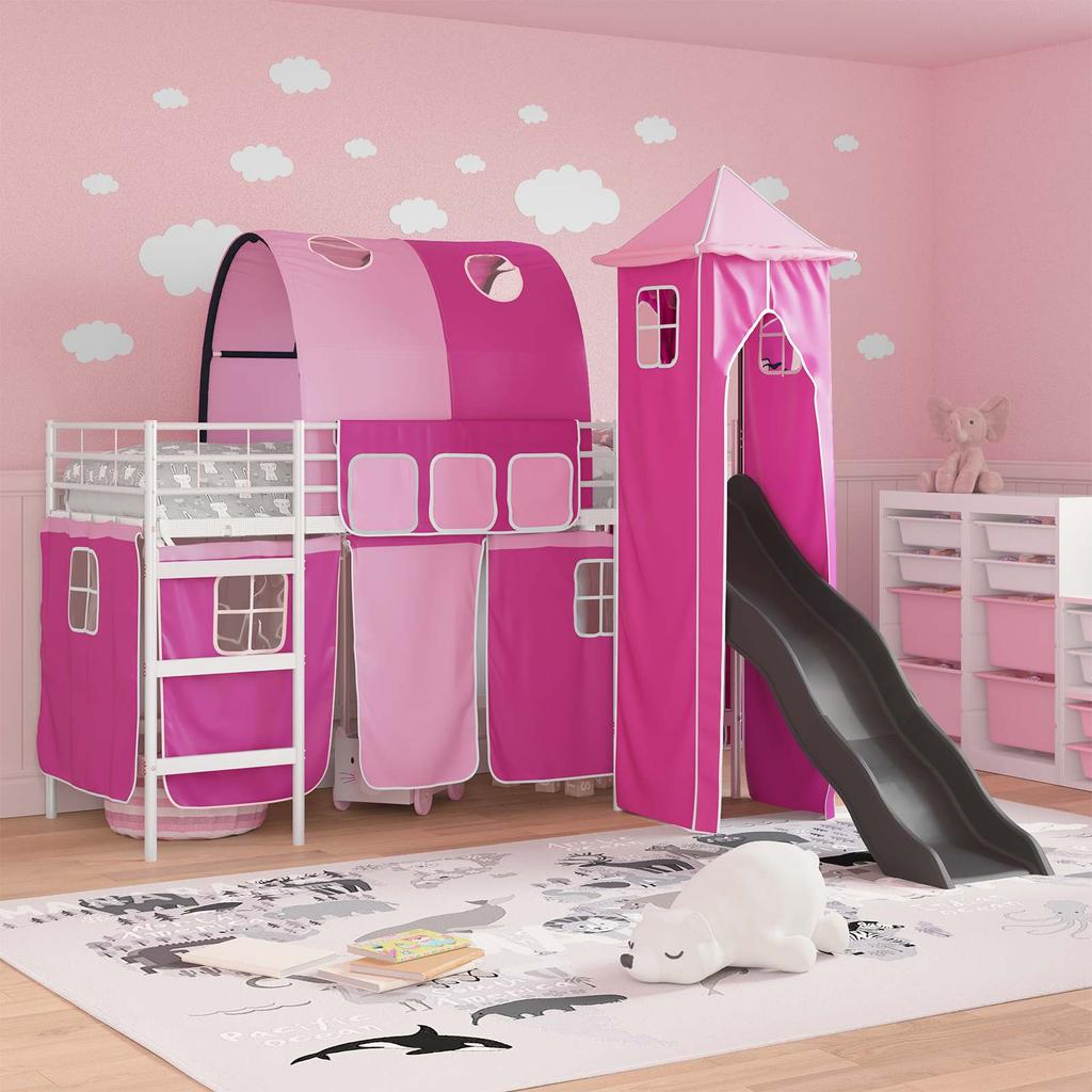 Kids Loft Bed White and Pink 75 x 190 cm Metal