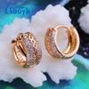 LSOOYH модные серьги-клипсы цвета розового золота с полым цирконием, серьги-кольца, ювелирные изделия, подарки для женщин