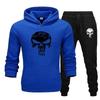 Мужской комплект: Худи и Джоггеры Worn-skull. Винтажный царапанный принт черепа на груди худи, тонкий рисунок кости на штанах. Теплый флисовый костюм для активного отдыха и дневных поездок.