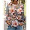 Женская футболка с 3D-принтом в виде цветов, модный топ с длинным рукавом и круглым вырезом, обычного кроя, праздничный наряд выходного дня синего цвета, весна-осень