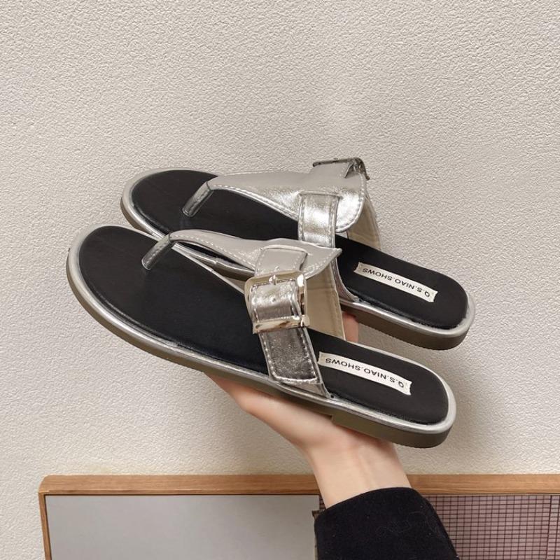 Женские плоские шлепанцы Летние роскошные брендовые женские пляжные туфли с пряжкой на ремне Нескользящая подошва Уличные дышащие тапочки для отдыха