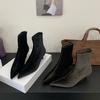 SUOJIALUN  New Brand Women Ankle Boots Fashion Pointed Toe Ladies Elegant Short Boots Shoes Med Thin Heel Ladies Chelsea Boo