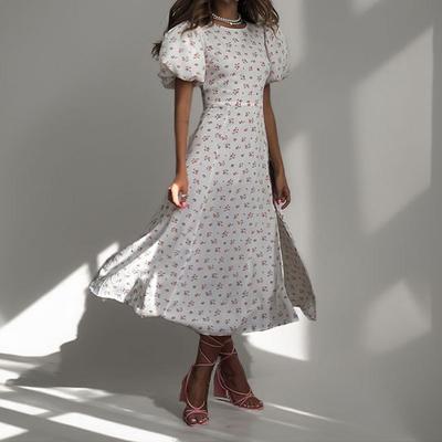 Весенняя Новая Женская Одежда, Модный Темперамент, Цветочный Темперамент, Платье с Прорезью для Повседневной Носки