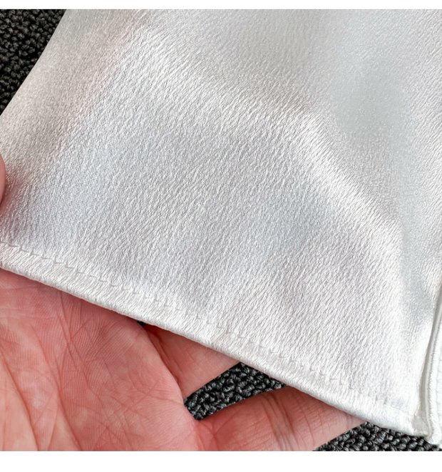 Винтажные однотонные блузки Женские Элегантный ацетатный сатин Воротник-стойка Дизайн рукавов-клеш Новые Шикарные Милые Свободные оборки Женские Топы