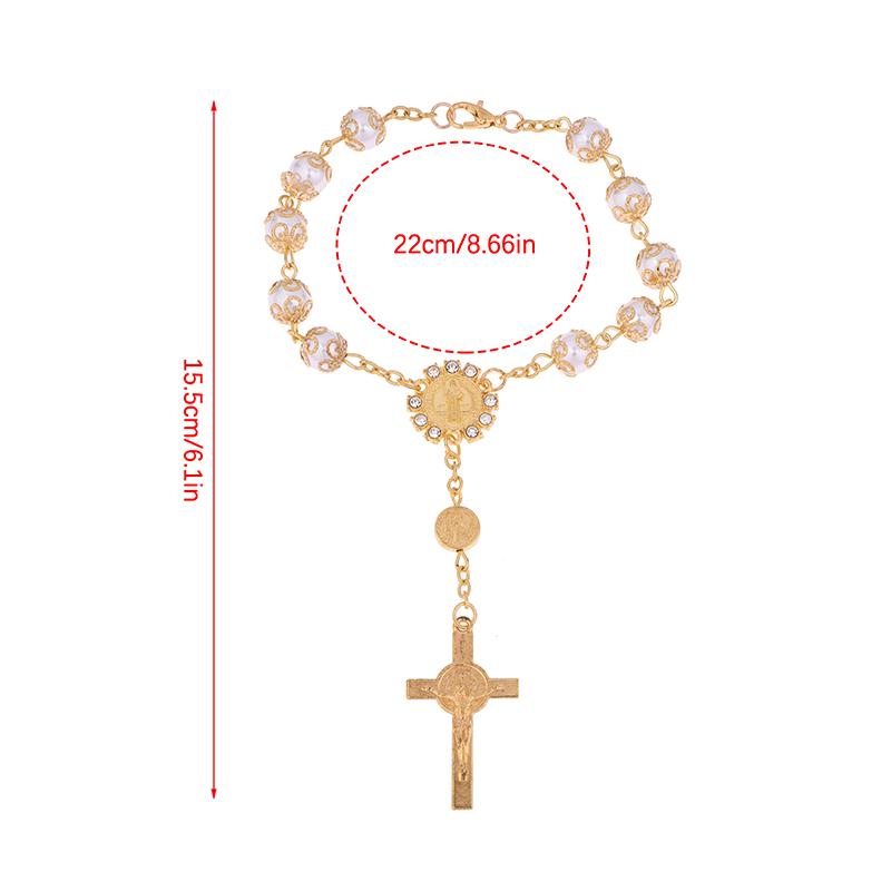Car Pendant Bling Retro Imitation Pearl Metal Jesus Cross Car Rear View Mirror Hanging Ornament Cross Hanging Decoration