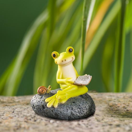 Cartoon Frog Figurine Resin Mushroom Reading Lying Guitar Frog Statue Sculpture Indoor