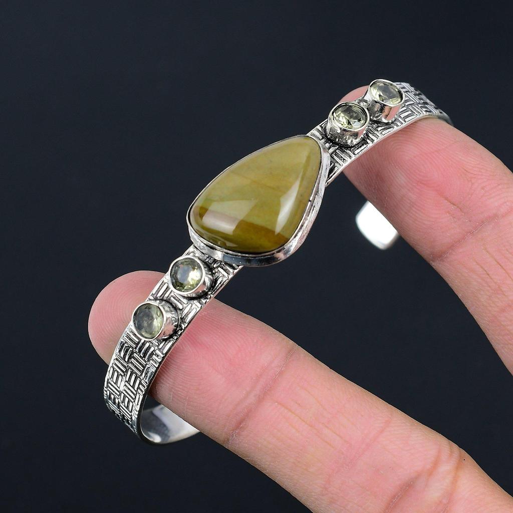 Polychrome Jasper Stone Green Amethyst 925 Sterling Silver Ethnic Bangle Jewelry
