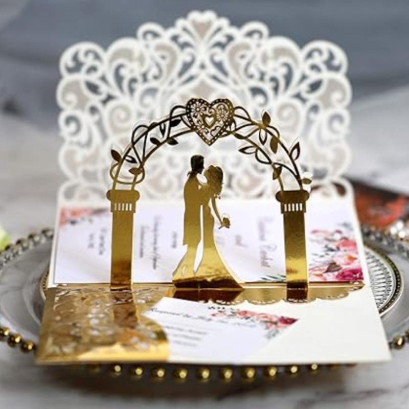10 Pack 3D Pop Up Cards with Unique Bride & Groom Holding Hand Design Wedding Invitations Anniversary for Bride and Groom In Wedding Party
