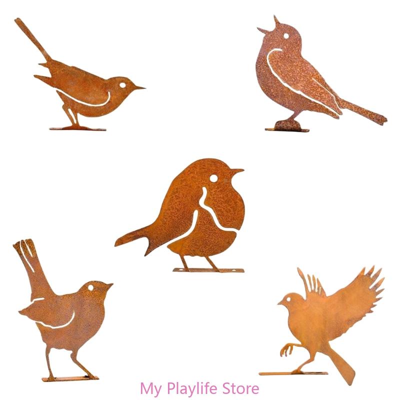 5 шт. силуэты птиц из выветренного железа креативные украшения для сада и патио металлические скульптуры птиц украшения для двора