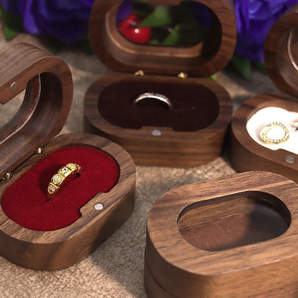Engagement Ring Wedding Ring Case Wooden Couple Rings Holder Simple Finger Ring Box  Couple