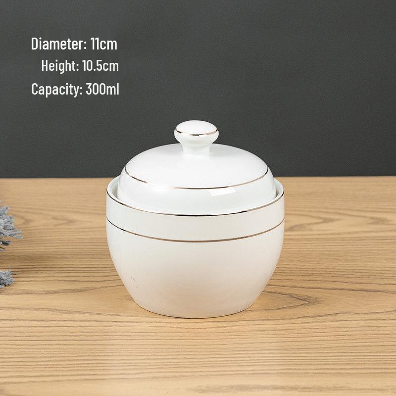 Ceramic Double Boiler Stew Pot with Lid for Soup, Bird's Nest, and Steamed Eggs