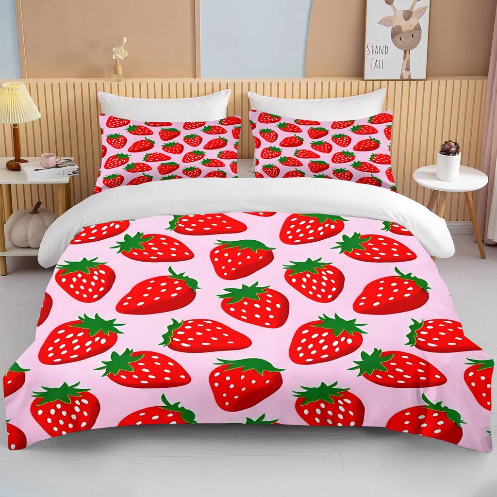Sweet Strawberry Print Bedding Set Duvet Cover 1 Duvet Cover 2 Pillowcases Adult and Kids Bedding Set Luxury Queen Bedding Set