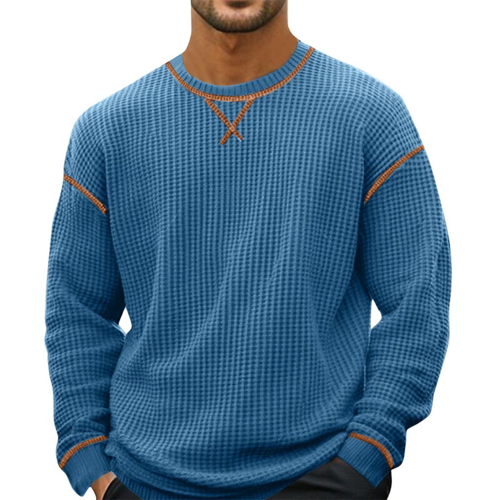 Men's Solid Color Round Neck Long Sleeve Tops Men's Sports Large Size Casual Round Neck Tops