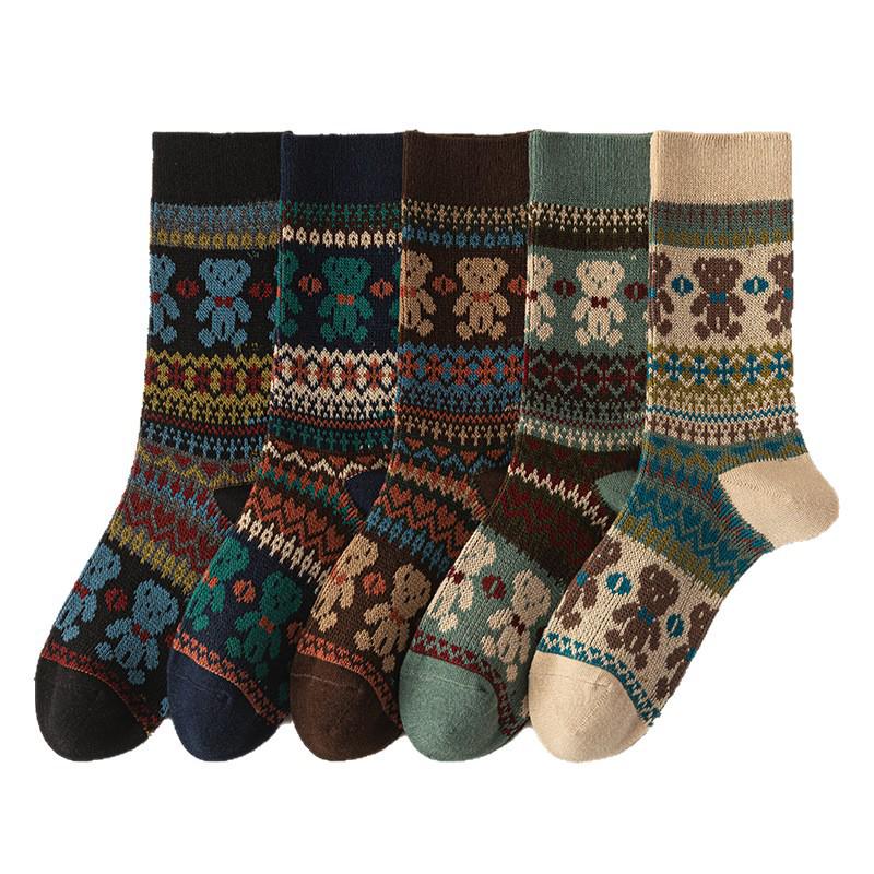 Женские носки из гребенного хлопка до середины икры с двойной иглой - Милый и ретро стиль Мори для осени/зимы